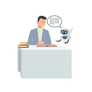 Man Learning From Robot Assistant Stock Illustration