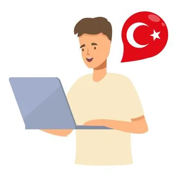 Man learning turkish language online with laptop Stock Illustration