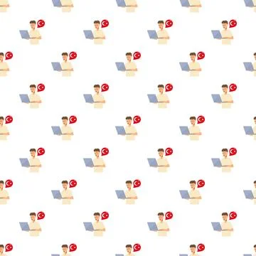 Man learning turkish online with laptop seamless pattern Illustrazione stock