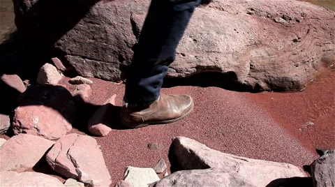Man Leather Boots Red Sand Stock Footage 42434435