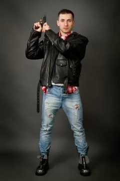 Man in a leather jacket Stock Photos