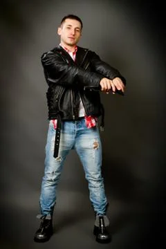 Man in a leather jacket Stock Photos