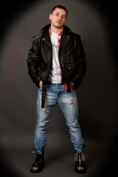 Man in a leather jacket 스톡 사진