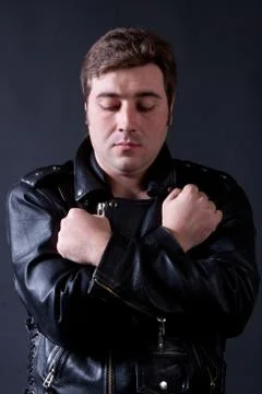 Man in a leather jacket Stock Photos