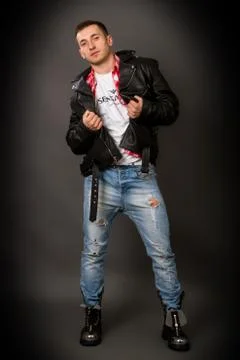 Man in a leather jacket Stock Photos