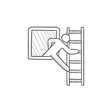 Man leaving building through window sketch icon Ilustración de archivo