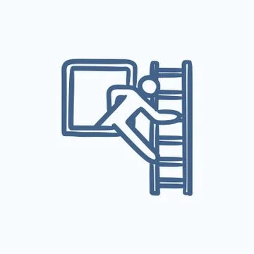 Man leaving building through window sketch icon Ilustración de archivo