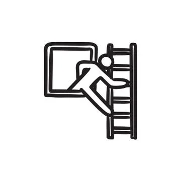 Man leaving building through window sketch icon Ilustración de archivo