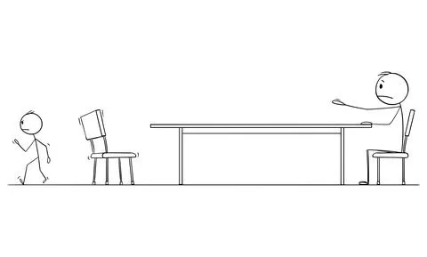 Man Leaving Negotiation or Interview. Difference and Barrier. Vector Cartoon Stock Illustration