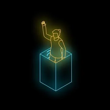 Man leaving neon cube leaving wifi signal behind 스톡 일러스트