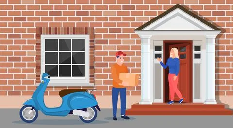 Man left cardboard boxes with goods Illustrazione stock