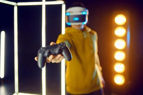 Man leisures using virtual reality headset Stock Photos