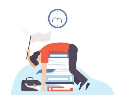 Man lies on a stack of folders. Vector illustration. Stock Illustration