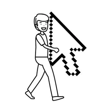 Man lifitng arrow mouse pointer Illustrazione stock