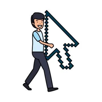 Man lifitng arrow mouse pointer 스톡 일러스트