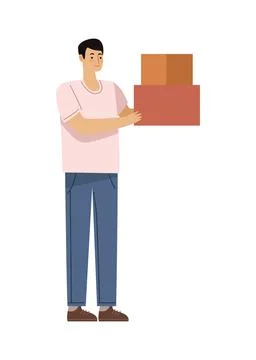 Man lifting boxes carton Illustrazione stock