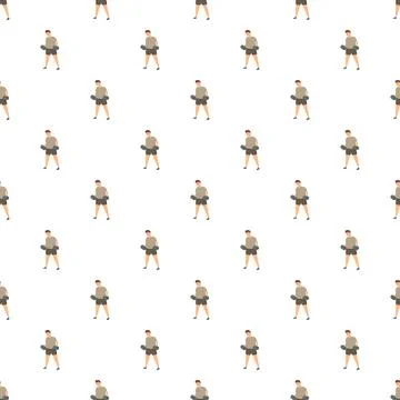 Man lifting dumbbell exercising seamless pattern background Stock Illustration