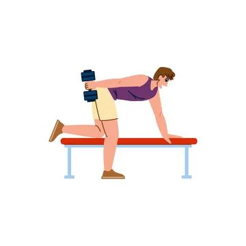 Man lifting dumbbell while doing triceps exercise on bench Stock Illustration