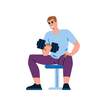 Man lifting dumbbells while sitting on bench, fitness and workout Ilustración de archivo