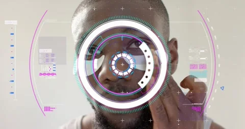 Man lifting patch, positioning and smoothing under-eye patches for skincare, HUD Video stock 321715056