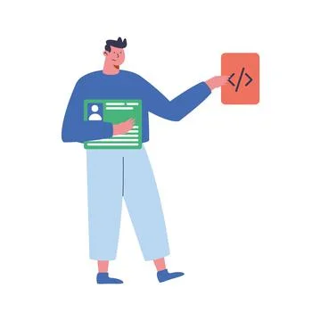 Man lifting programming code 스톡 일러스트