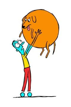 Man Lifting a Round Dog Stock Illustration