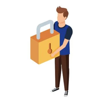 Man lifting safe secure padlock Stock-Illustration