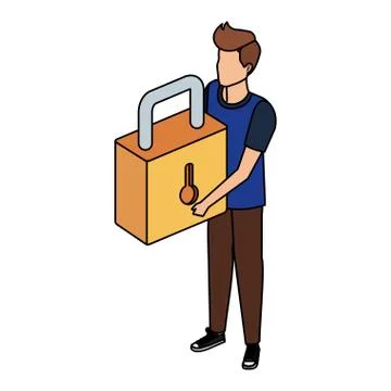 Man lifting safe secure padlock Stock-Illustration