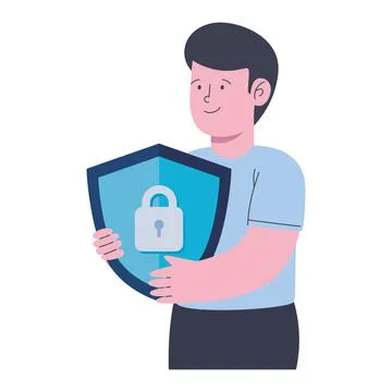 Man lifting security shield Illustrazione stock