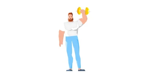 Man Lifting Weights Using a Dumbbell. Boy Gym Exercise 2D Animation. Vidéo 277274420