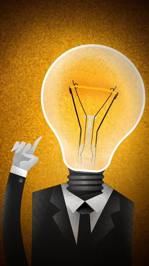 Man with a light bulb head turning on to symbolize an idea Stock Footage 344182436