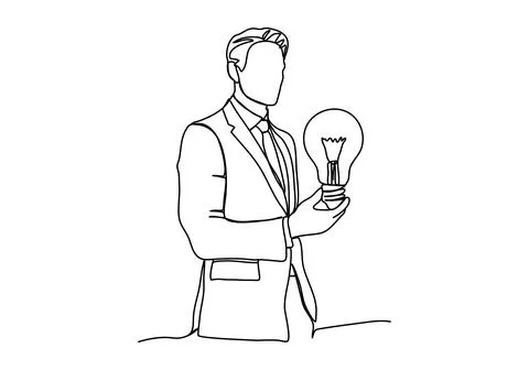 Man with light bulb in his hands one line drawing Vector illustration. Stock Illustration