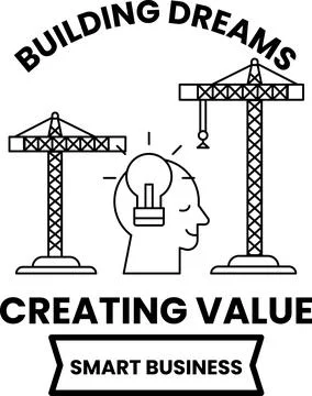 A man with a light bulb on his head is standing next to a crane Stock Illustration