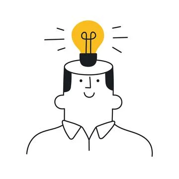 Man with a light bulb over his head. New idea, brainstorming, solution, probl Stock Illustration