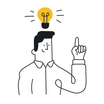 Man with a light bulb over his head. New idea, brainstorming, solution, probl Stock Illustration