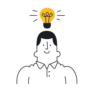 Man with a light bulb over his head. New idea, brainstorming, solution, probl Stock Illustration