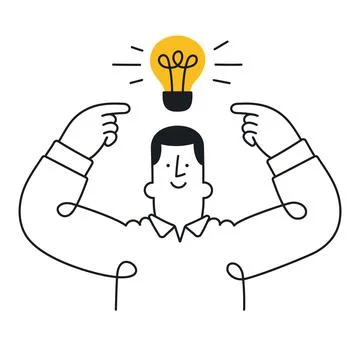 Man with a light bulb over his head. New idea, brainstorming, solution, probl Stock Illustration