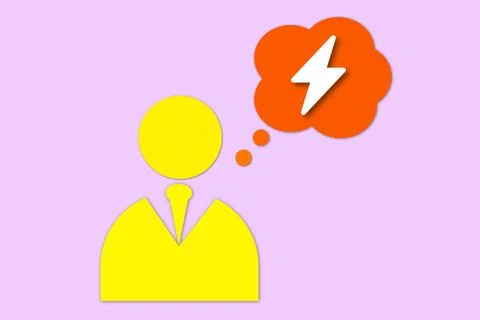 Man with a light bulb thought bubble icon on a pink background. Stock Illustration