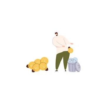 Man with light bulbs. Man is sorting the lamps. Man removes bad lamps. Busine Illustrazione stock