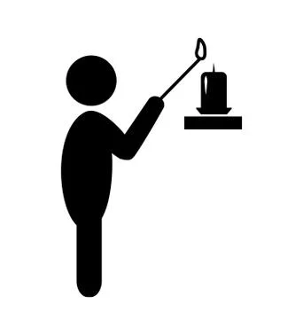 Man Light Candle Flat Black Pictogram Icon Isolated on White Stock Illustration