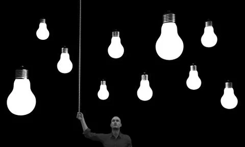 Man with a lightbulbs Stock Illustration
