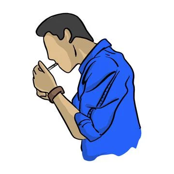 Man lighting up cigarette vector illustration sketch doodle hand drawn with b Stock Illustration