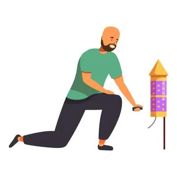 Man lighting fireworks rocket for festive celebration Stock Illustration