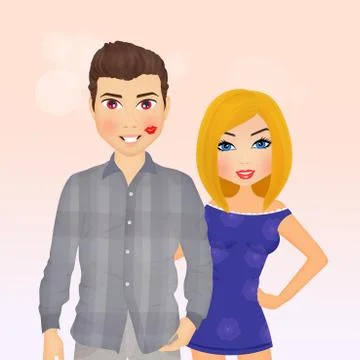 Man with lipstick mark Stock Illustration