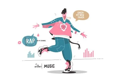Man listening music via internet app Stock Illustration