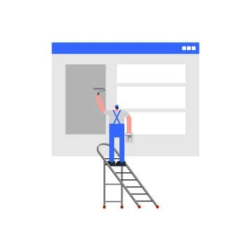 Man Little man makes web design of internet page. Concept web designer and .. Stock Illustration