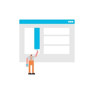 Man Little man makes web design of internet page. Concept web designer and .. Stock Illustration