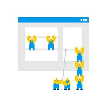 Man Little man makes web design of internet page. Concept web designer and .. Stock Illustration