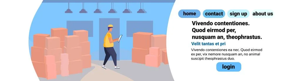 Man loader checklist warehouse interior background box parcel delivery concept Stock Illustration