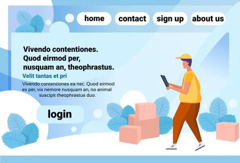 Man loader using smartphone mobile app parcel box background delivery concept Stock Illustration